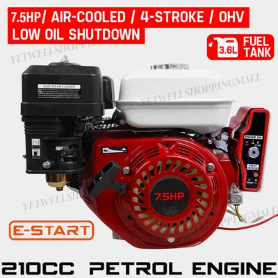 7.5HP Electric Start Stationary Petrol Engine OHV 4-Stroke Horizontal 20mm Shaft - Image 1 of 4