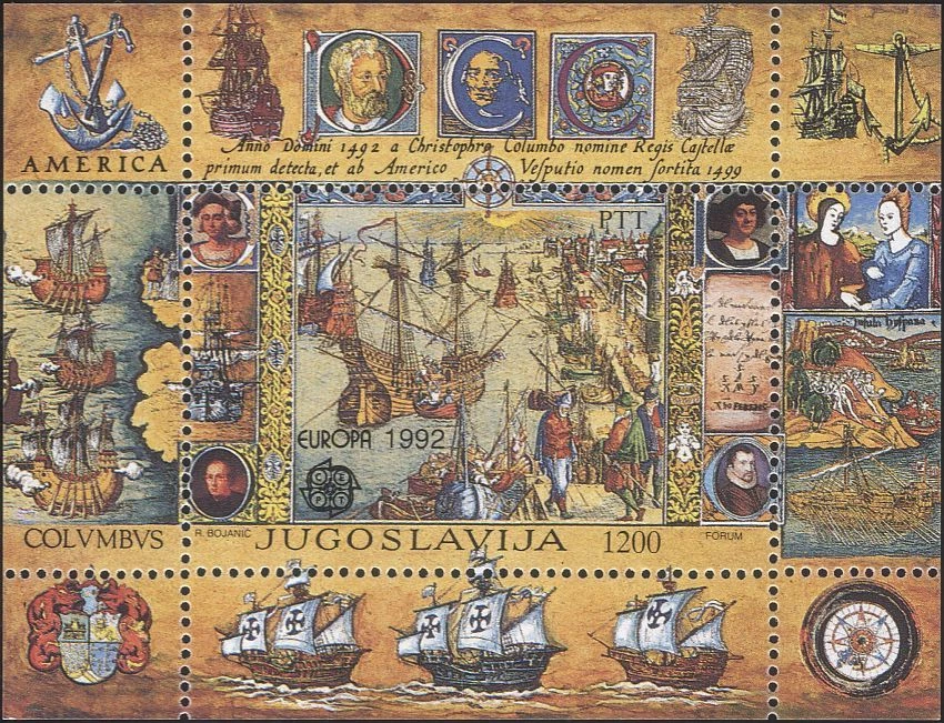Yugoslavia 1992 Columbus/Sailing Ships/Transport/Exploration/People m/s (b6225g) - Image 1 of 1