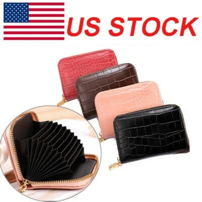 Carteira feminina de couro hipster porta-cartão de crédito zíper fino bolsa de bolso presente - Imagem 1 de 4