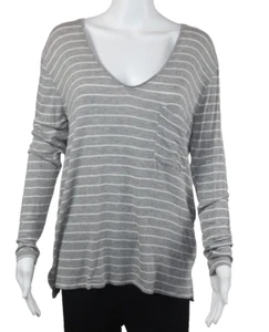 BP grau gestreiftes Langarm-T-Shirt mit V-Ausschnitt und Tasche Damengröße Medium Oberteil - Bild 1 von 4
