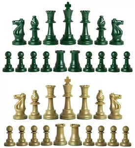 Staunton Einzelgewicht Schachfiguren - 34er Set Armee grün & khakifarbenes Gold - Bild 1 von 4