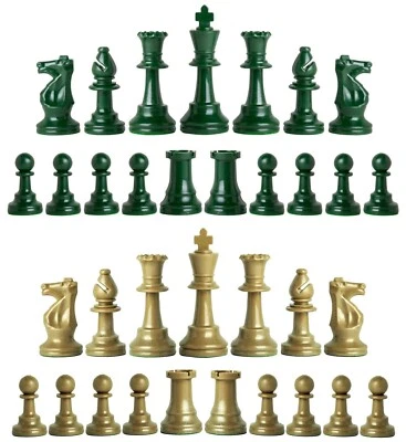 Staunton Single Weight Chess Pieces - Set of 34 Army Green & Khaki Gold  - Image 1 of 4