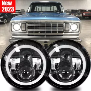 For Dodge W100 W200 D100 D200 Pickup Truck 7 Inch Halo LED Headlight DRL Pair - Foto 1 di 13