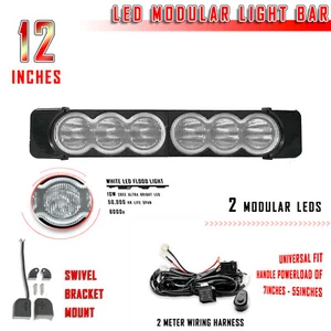 12" 60W CREE FLOOD LED Detachable Light Bar Off-Road w/ Relay Harness - 6K White - Imagen 1 de 6