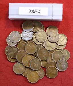 1932-D Lincoln Wheat Cent Penny 50 Coin roll Circulated - Picture 1 of 3
