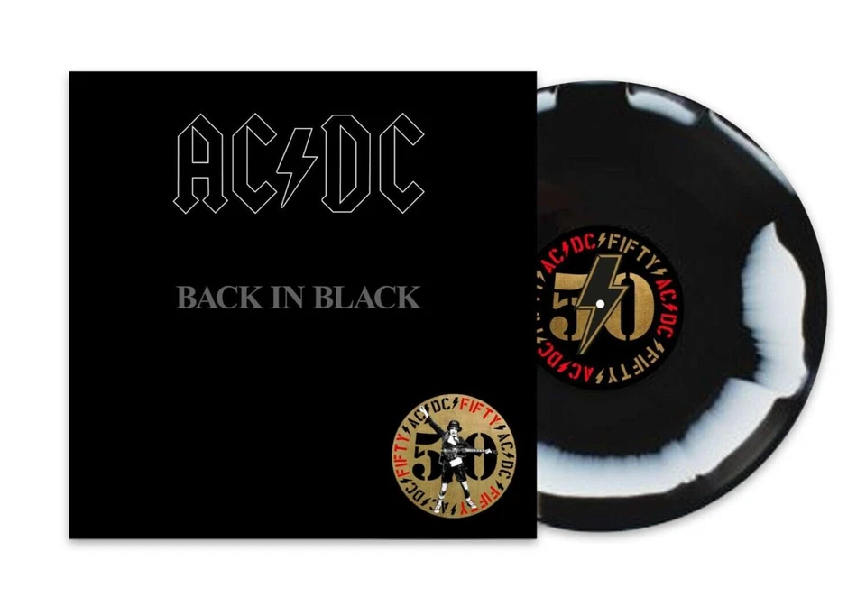 AC/DC Back in Black black white swirl Vinyl LP 50th anniversary & artwork print - Bild 1 von 1