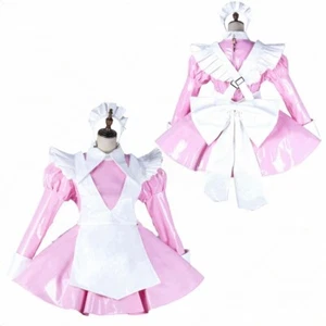Vestido sexy de PVC rosa bloqueable de criada francesa Sissy niña disfraz hecho a medida - Imagen 1 de 4