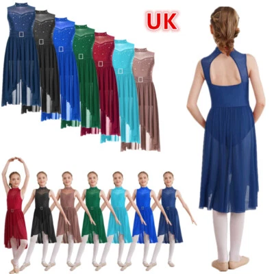 Girl's Leotard Performance Lyrical Back Hollow Dance Dress High-Low Hem Costumes - Image 1 of 4