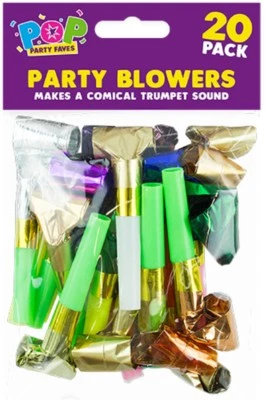 POP PARTY FAVES 20 Party Blowers Blowouts Noise Toy Birthday Loot Bag Filler Blowouts Whistles
