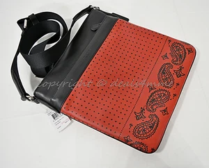 Coach Charles Red/Black Bandana Printed Leather Sport Calf Crossbody Bag F55961 - Picture 1 of 9
