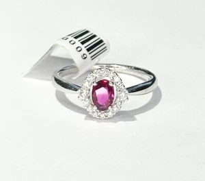 14k White Gold Oval 6x4mm Ruby and Diamond Halo Ring Size 7 - Picture 1 of 2