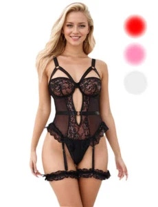 Sexy Body Mit Strapse Teddy Damen Unterwäsche Dessous Spitze Reizwäsche S/XL - Bild 1 von 44