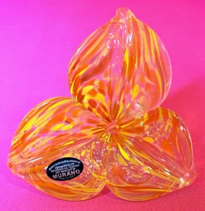 Murano Art Glass Lily Flower Paperweight Clear Orange Yellow Gold Shimmers Italy - Picture 1 of 7