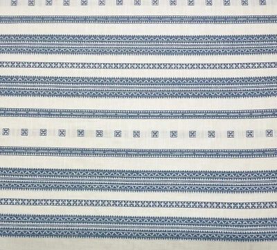 BALLARD DESIGNS SETON BLUE STRIPED GEO SQUARES FURNITURE FABRIC BY THE YARD 53"W - Image 1 of 4