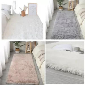 Imitation Wool Bedside Rugs Non Slip Long Hair Carpet Bedroom Mats Home Decor - Picture 1 of 14