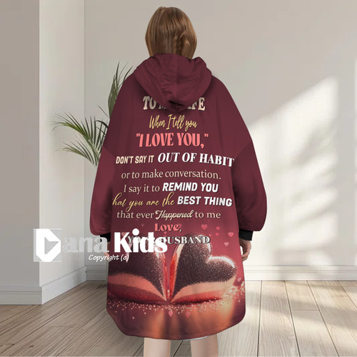 VALENTINO Personalized Heart To My Wife Blanket Hoodie Valentine’s Day Gift for Wife