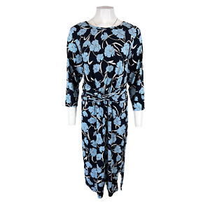 J Jason Wu Women 3/4 Sleeve Twist Front City Knit Dress Blue Floral 2X Plus Size