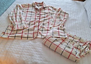 Damen 3X Pyjama Set Knopfleiste Hemd Hose super weich elfenbein kariert Vintage Sears - Bild 1 von 11