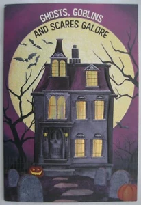 Vintage Halloween Greeting Card Haunted House w Bats-Glittered by N. Tamarin - Picture 1 of 18