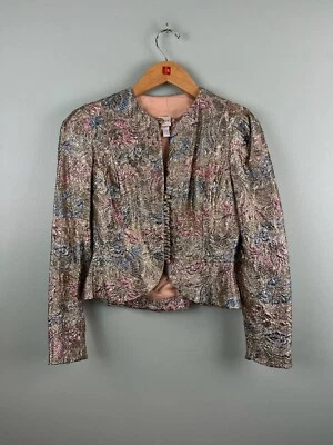 Vintage 70s Lee Jordan Metallic Womens Shiny Floral Jacket Blazer Sz 8 Jacquard - Image 1 of 4