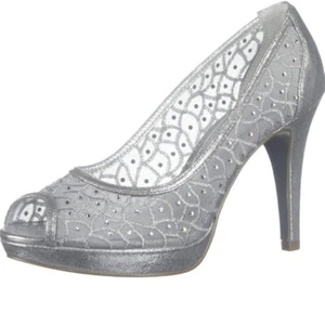 Adrianna Papell 5.5 Foxy Dress Pump Silver Sterling Classic Peep toe Shoes Heels - Picture 1 of 9