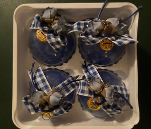 CHRISTMAS ORNAMENTS - SET OF 4 LARGE GLASS FILLED WITH BLUE TULLE -- HANDMADE - Picture 1 of 4