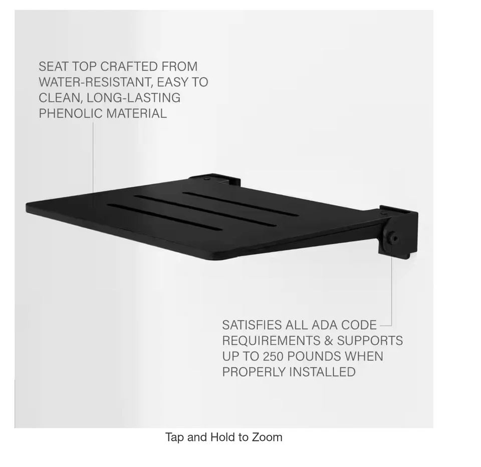 Seachrome SHAFSL-185155-PBS-S-MB Slimline Wall Mounted Folding Shower Seat ...