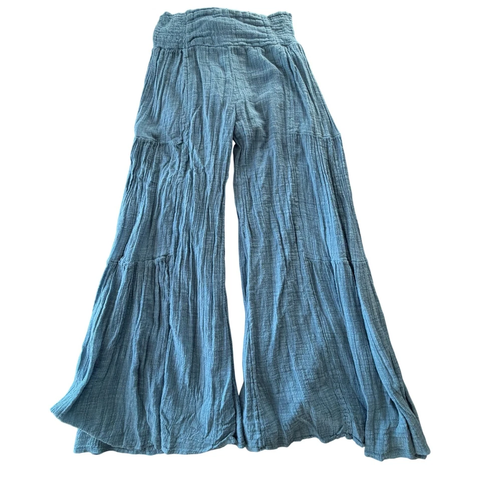 Pantalones Free People Gasa Corbata Cintura Pierna Ancha Mujer XS Azul Bohemio Cottagecore Foto 1 de 4
