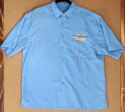 Bamboo Cay Mens Large Peekaboo Palm Embroidered Pocket Camp Shirt Blue Hawaiian - Image 1 of 4