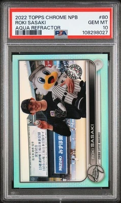 2022 Topps NPB #80 Roki Sasaki Aqua Refractor PSA 10 - Image 1 of 2