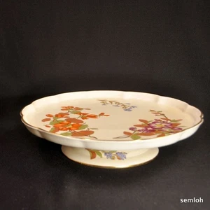 Royal Worcester Cake Plate Blush Ivory Pedestal Floral Gold w/Outlining 1889 HTF - Picture 1 of 12