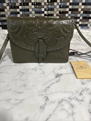 Patricia Nash Leather Flap Lanza Crossbody Bag Soft Olive New With Tags - Image 1 of 4