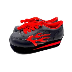 Vintage 90er Volatile Flame Arson Leder Plateau Sneaker Gr. 11 Schuhe schwarz rot - Bild 1 von 8