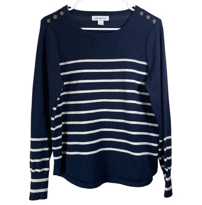Suéter Liz Claiborne Mujer PL Azul Marino Blanco Rayas Náutico Costero Preppy Foto 1 de 4