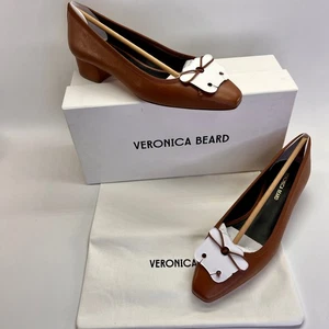 Veronica Beard Cecile Leather Square Toe Pumps Size 6.5M Brown Block Heels - Picture 1 of 22