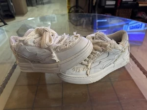 Imraes Ping An Schuhe Herren 9,5 weiß abgenutzt ausgefranst oben geflochtene Schnürsenkel Mode - Bild 1 von 16