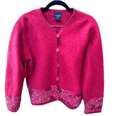 VTG. SIGRID OLSEN SPORT 100% SHETLAND BOILED WOOL~ RED CARDIGAN ~ PETITE S Small - Image 1 of 4
