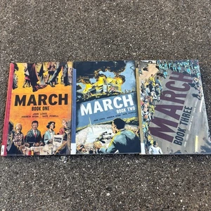 March Book One, Two, Three by John Lewis Art Nate Powell Civil Rights Ex-Library - Foto 1 di 10