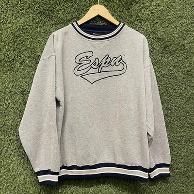 Sudadera De Colección ESPN Script Bordada Cuello Redondo Para Hombre Grande Gris Azul Años 90 SC Foto 1 de 4