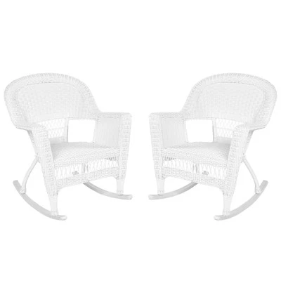 Balancín de patio de resina de mimbre Jeco en blanco (juego de 2) Foto 1 de 4