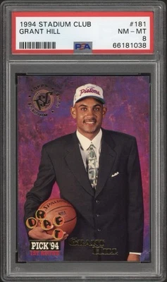 1994 Stadium Club Grant Hill Rookie RC #181 PSA 8 NM-MT HOF Detroit Pistons  - Image 1 of 2