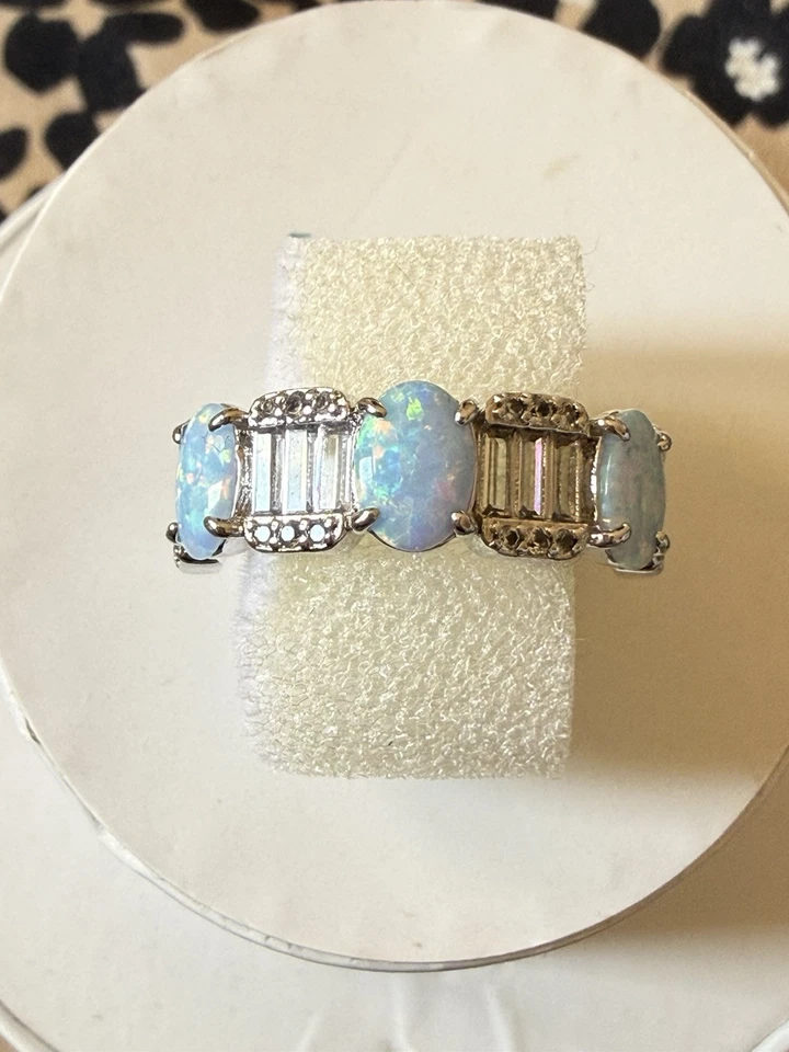 BP Fire Opal cubic zirconia rhodium plated band ring size 7 - Image 1 of 3
