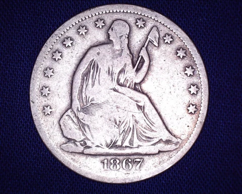 1867 S  Seated Liberty Half Dollar Nice Detail V-4 Motto Above Eagle # S176 Cover