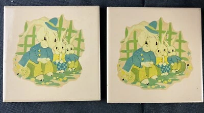 Juego de 2 baldosas de cerámica antropomórficas vintage con respaldo de corcho Foto 1 de 4