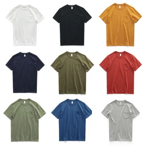 Mens Cotton T-shirt Thick Crew Neck Tee Shirt Tops Short Sleeve Pocket - Picture 1 of 20