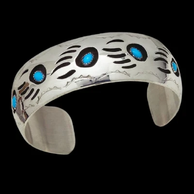 XL Indianerschmuck Armreif Bärentatze 7 Türkise Westernschmuck Navajo Tribe USA - Bild 1 von 4
