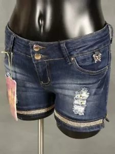 Bonage USA Premium Destoyed Denim Jeans Shorts mit Kristallen Größe S (3) - Bild 1 von 9