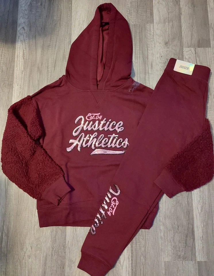 Nuevo con etiquetas Conjunto Justice Girls Lentejuelas Sherpa Sudadera con Capucha/Corredores Talla 8 (RT) Foto 1 de 1