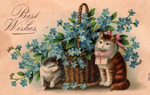 Postal vintage en relieve de dos gatitos MEJORES DESEOS - Imagen 1 de 2