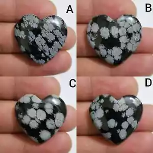 Top Quality AA+ Snowflake Obsidian Heart Shape Cabochon Jewelry Making Gemstone - Picture 1 of 13